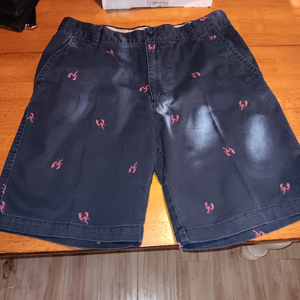 Guc Iziod Saltwater Addition Blue Lobster Embroidered Men's Flat Front Shorts